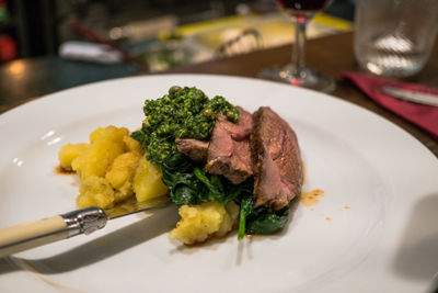 Close-up of meal served in plate