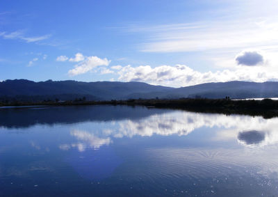 Scenic view of calm lake against mountain range