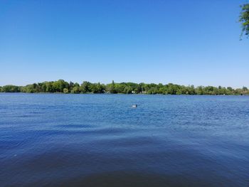 Scenic view of calm lake against clear sky