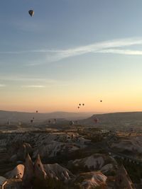 View of hot air balloon at sunset