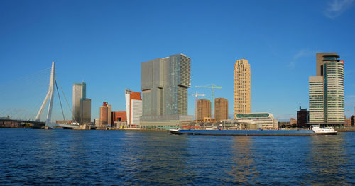 Rotterdam skyscrapers skyline and erasmusbrug bridge over of nieuwe maas river. rotterdam