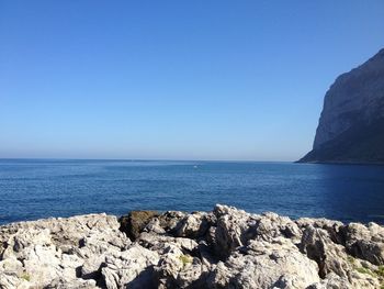 Scenic view of sea against clear sky