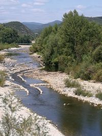 Scenic view of river flowing through rocks