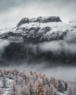 Scenic view of snow covered mountains against sky