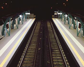 Railroad tracks at night