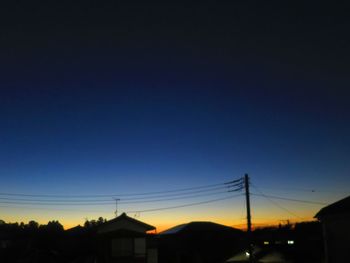 Silhouette buildings against clear sky at sunset