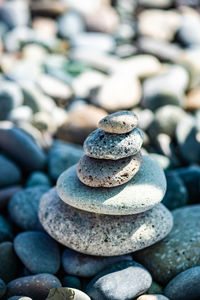 Close-up of stone stack on rock