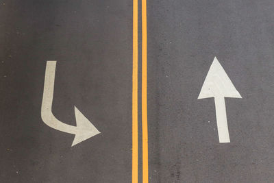 High angle view of arrow symbol on road