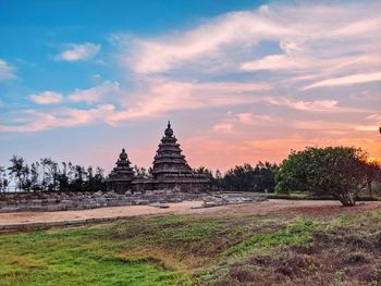 Temple against sky during sunset