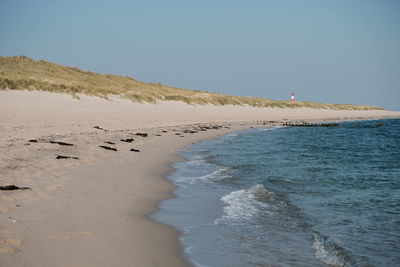 Scenic view of beach against clear sky