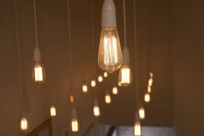 Large group of illuminated light bulbs