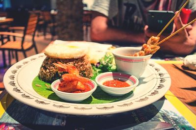 Close-up of food served in plate