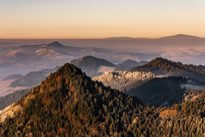 Scenic view of mountains against sky during sunset