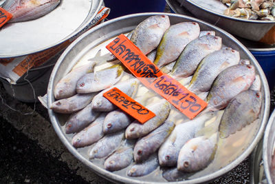 High angle view of fish for sale in market