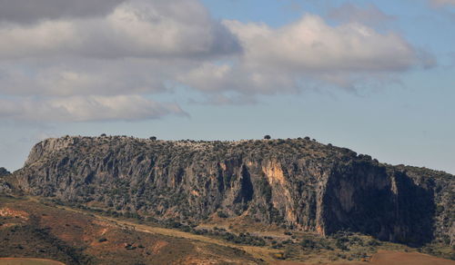 Rock formations on landscape against sky