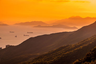 Scenic view of mountains during sunset