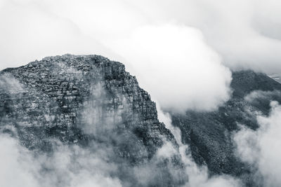 Scenic view of mountain during foggy weather