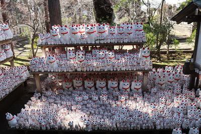 High angle view of text on tree against temple