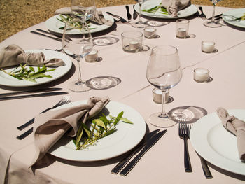 High angle view of place setting on table