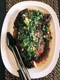 High angle view of meal served in plate