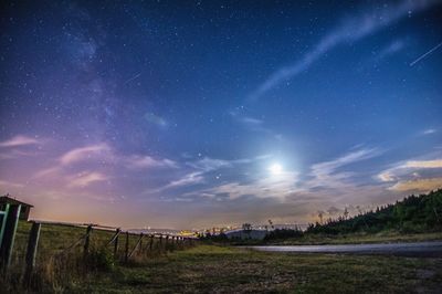 Scenic view of land against sky at night