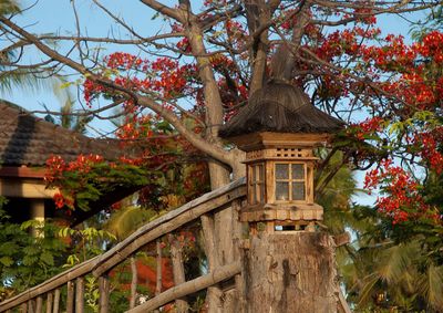 Low angle view of traditional lantern at japanese garden