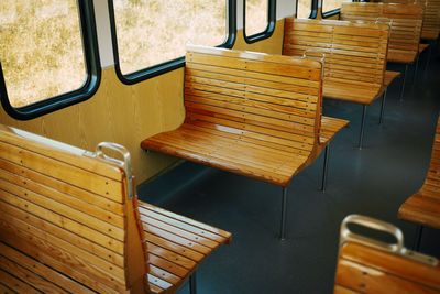 Empty chairs in a train