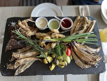 High angle view of food on table