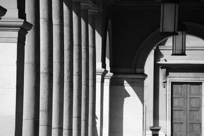 Low angle view of colonnade in building