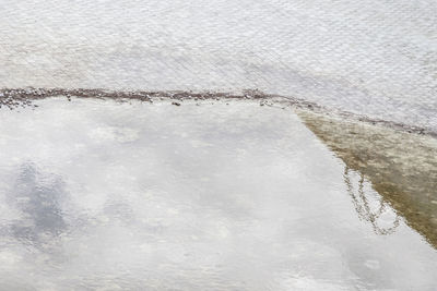 High angle view of frozen water on land