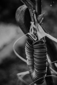 Close-up of rope tied to metal