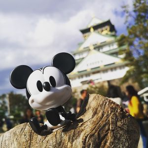 Close-up of stuffed toy on tree against sky