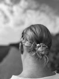 Rear view of woman with hairstyle