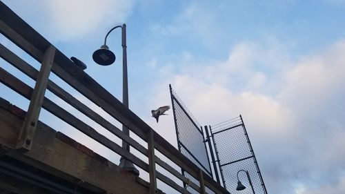 Low angle view of street light against building