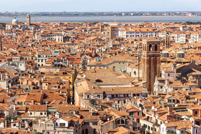 High angle view of buildings in city