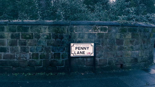 Close-up of information sign