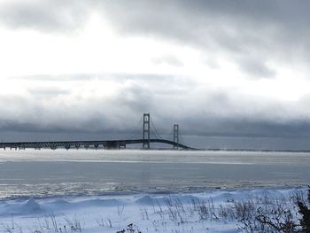 View of suspension bridge during winter