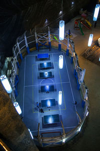 High angle view of illuminated stage