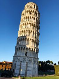 Low angle view of historic building against clear blue sky