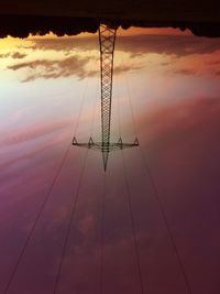 Low angle view of cables against sky during sunset