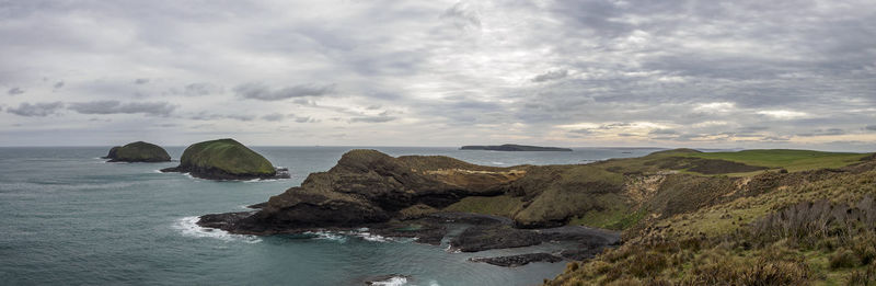 Scenic view of sea against cloudy sky