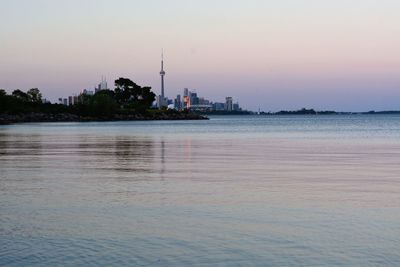 View of city at sunset