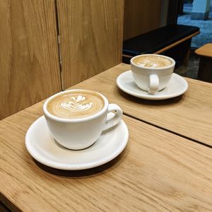 High angle view of coffee on table