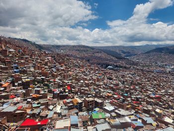 High angle view of townscape against sky