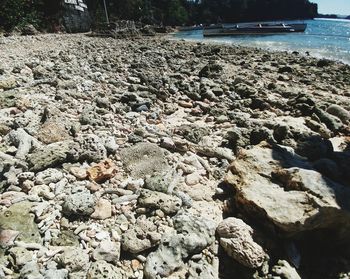 Surface level of stones on beach