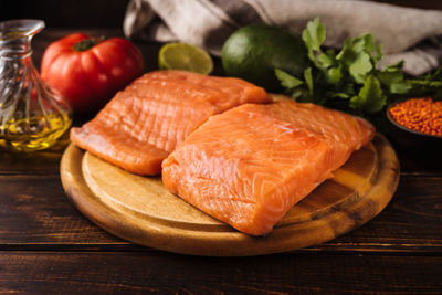 Close-up of fish in plate on table