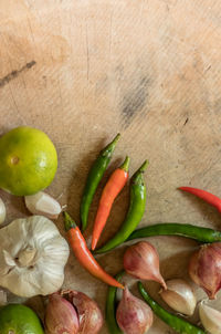 High angle view of vegetables on table