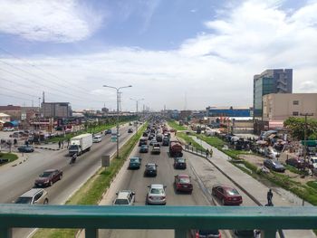 High angle view of traffic on road in city