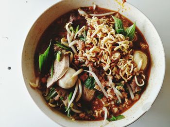 Directly above shot of food in bowl on table