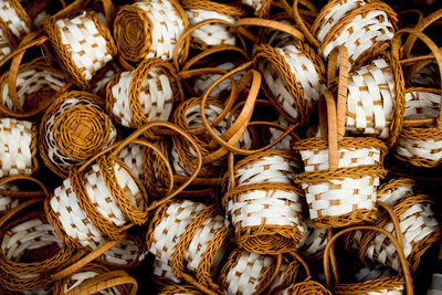 Full frame shot of wicker baskets for sale